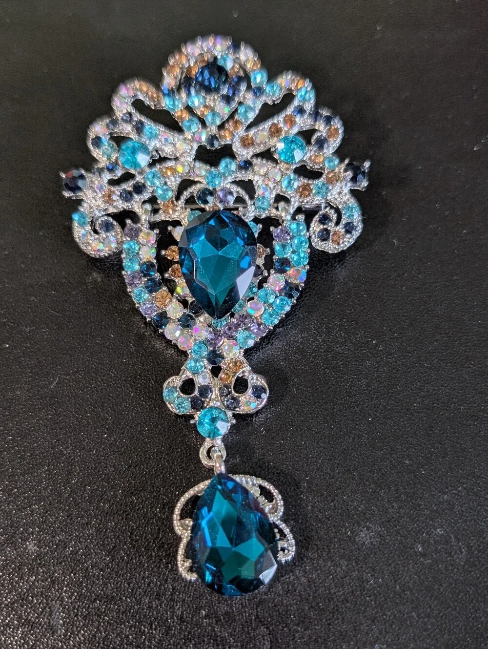 Blue Crystal Teardrop Pendant Brooch - Women Jewelry